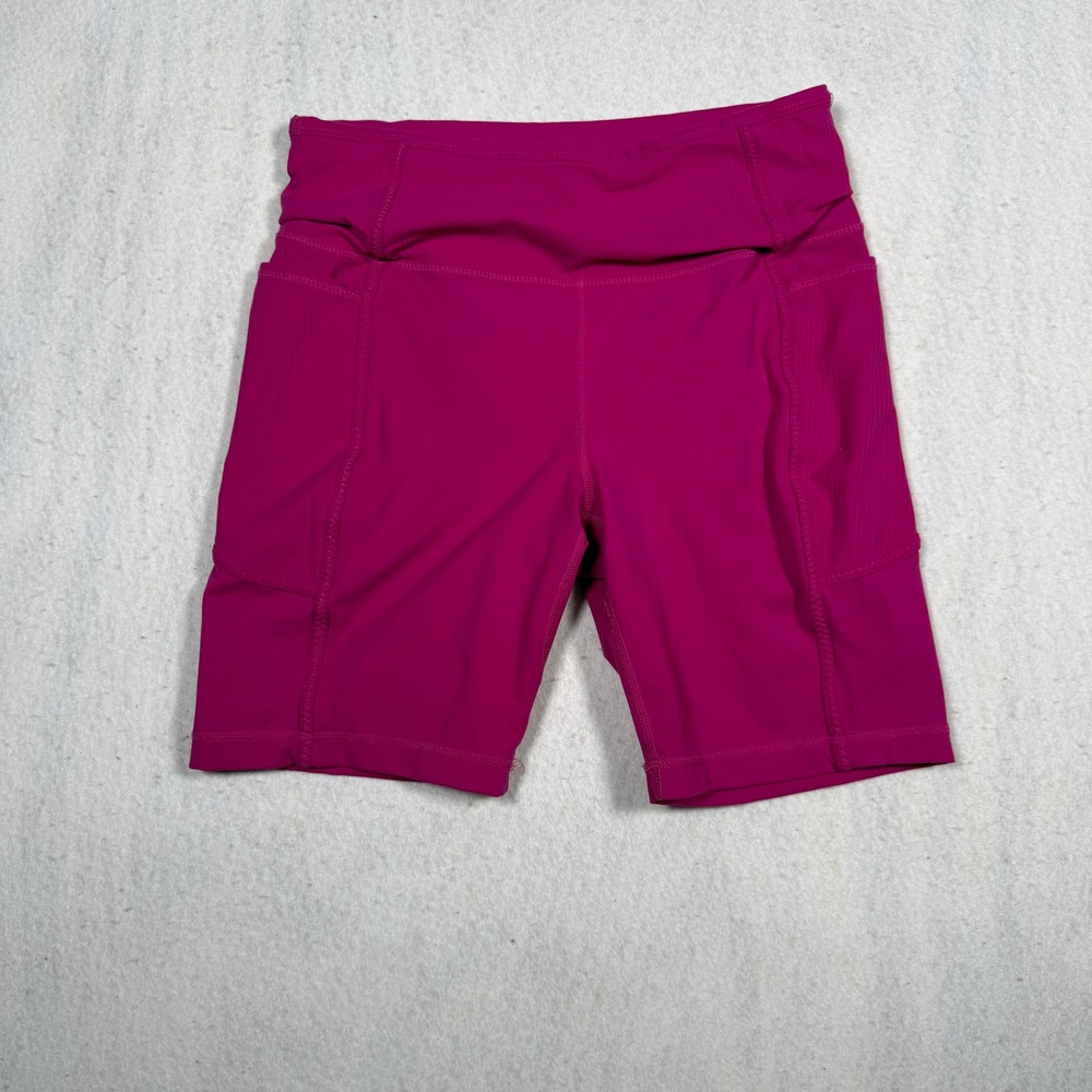 Mondetta Performance Luxury Magenta Pink Ribbed Pocket Bike Shorts Womens Medium